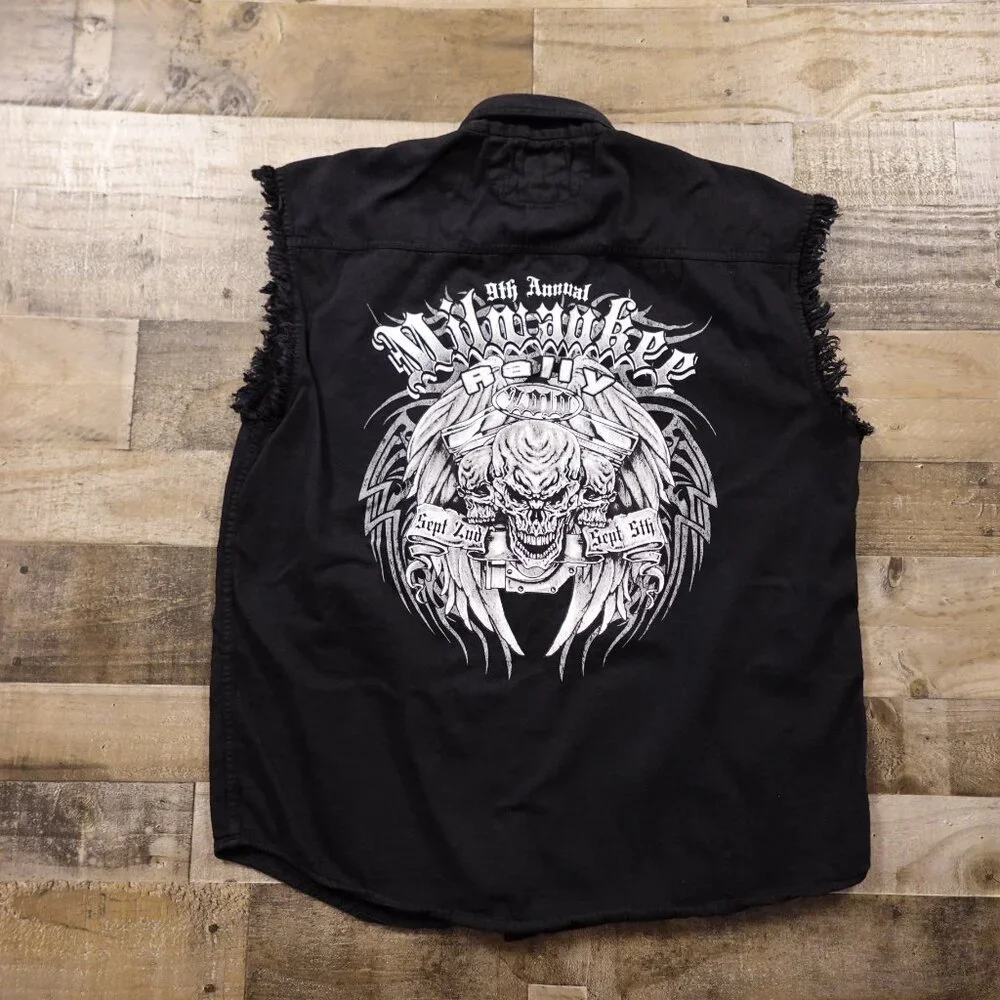 Biker Wear USA Men's 9th Annual Milwaukee Rally‎ Sleeveless Denim Vest Black 3XL